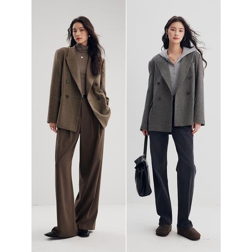 棉仓356612004-人字纹羊毛西装外套24秋MIU风意式彩点花呢女 商品图3