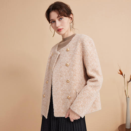 EITIE爱特爱冬季新款气质小香风100%绵羊毛直筒显瘦保暖外套D2403417 商品图3