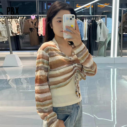 P&X设计师女装秋季辣妹长袖针织衫两件套短款上衣824315293 花色 商品图2