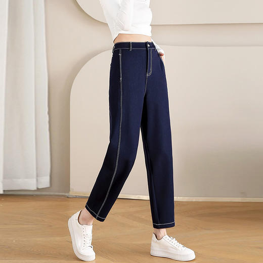 丁摩 春夏丹宁兰撞色线仿牛仔镰刀裤女直筒休闲裤垂感九分 裤子宽松4ZF-12156 商品图1