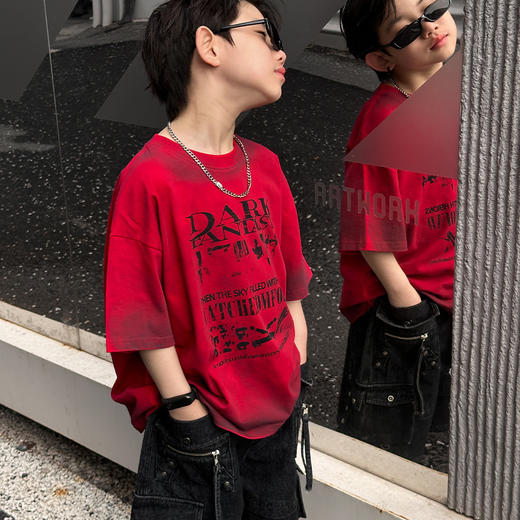 【男童个性帅气手工做旧T恤】24年夏款短袖t儿童洋气上衣童装 商品图0