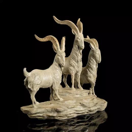 宇达青铜摆件 十二生肖羊《三羊开泰新》创意装饰 家居工艺摆件  高19.2cm 商品图2