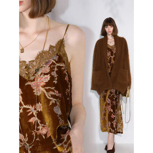 COCOBELLA新国风烧花丝绒吊带外穿内搭蕾丝拼接V领背心VT0021 商品图2