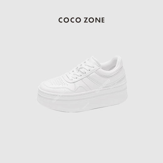 COCOZONE厚底小白鞋牛皮面休闲百搭春夏系带鞋子23C30130 商品图0