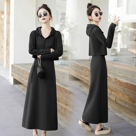 雀说 秋新款时尚显身材休闲长袖卫衣背心连衣裙女套装裙4ZF-RX8909 商品图6