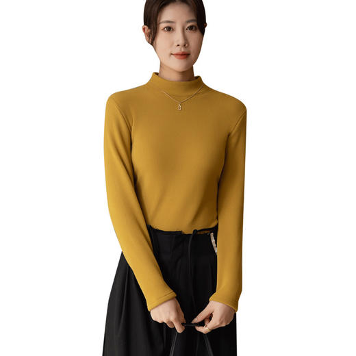 2023新款秋冬螺纹绒厚半高领打底衫女驼绒保暖内搭修身长袖女 商品图4