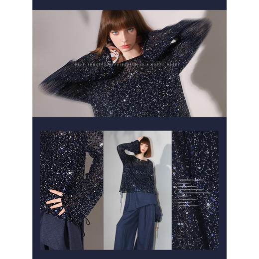 COCOBELLA璀璨星光亮片微透视针织衫秋轻奢风套头罩衫MZ7038 商品图2