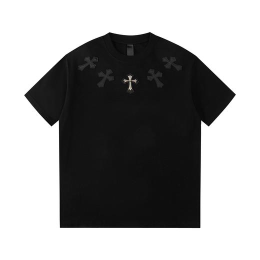 CH克家十字贴皮银饰刺绣短袖T恤（黑-白） 商品图1