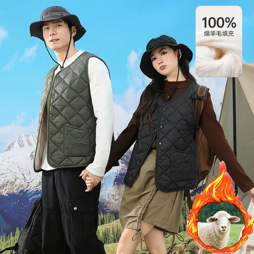 百媚生 紫外线光变蓄热三防羊毛马甲男女同款轻薄外套保暖马夹 商品图0