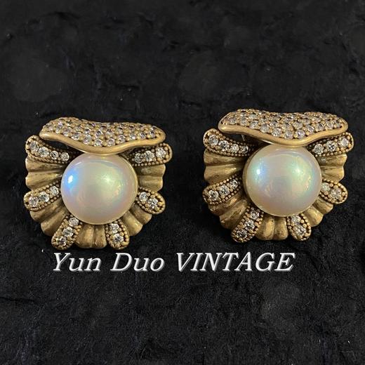 雀说 小众耳饰中古锆石银针耳钉时尚高级感马贝珍珠耳环女4ZF-245 商品图1