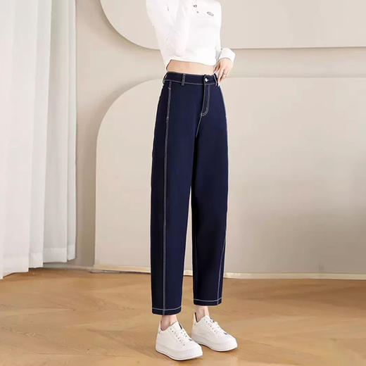 丁摩 春夏丹宁兰撞色线仿牛仔镰刀裤女直筒休闲裤垂感九分 裤子宽松4ZF-12156 商品图3