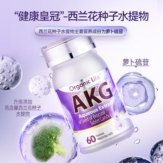 美国原装进口 澳柏瑞AKG西兰花种子水提物压片糖果 60粒/瓶 商品图2