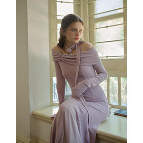 SimpleRetro茱莉亚的舞会 法式一字肩针织连衣裙女秋修身吊带长裙