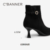 千百度羊皮细高跟时装靴女冬季瘦瘦靴通勤黑色皮鞋短靴子A24577521 商品缩略图4