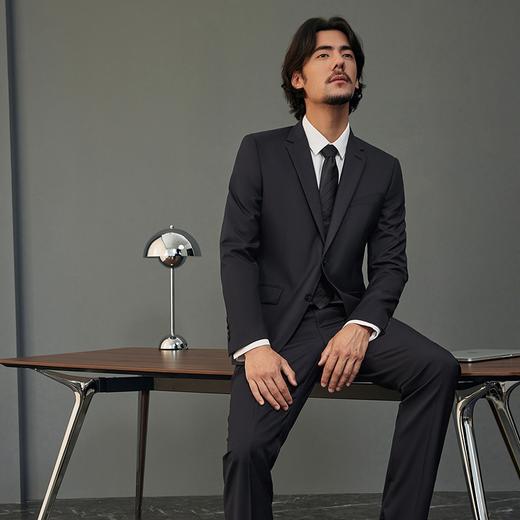 【婚礼季/毛料套西】柒牌西装套装男2025秋冬新款商务绅士黑色平驳领西服	127C71160 商品图3