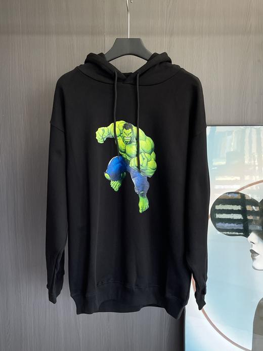 BalenciagaXHulk联名款黑色绿巨人浩克印花抓绒帽衫卫衣 商品图9