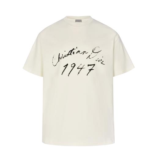 CD 24SS 1947草写植绒印花短袖（米白） 商品图0