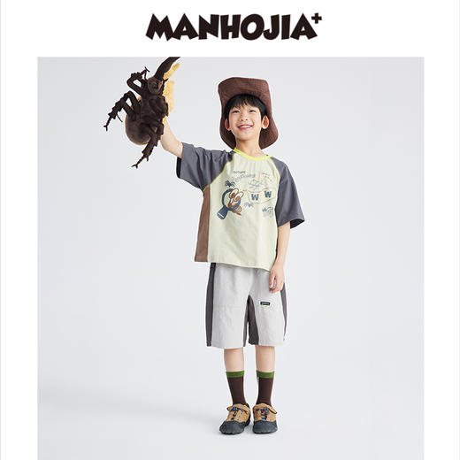 漫画家潮童装拒水速干山系拼色亲肤牛仔工装男童女童夏季短裤裤子 商品图1