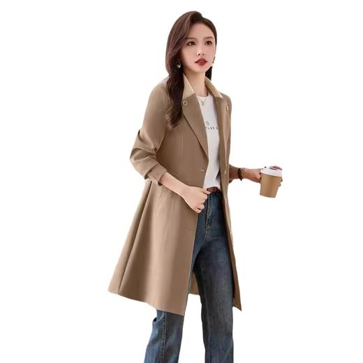 雀说 秋季新款女装韩版修身单排扣大衣中长款风衣外套女4ZF-LX528 商品图4