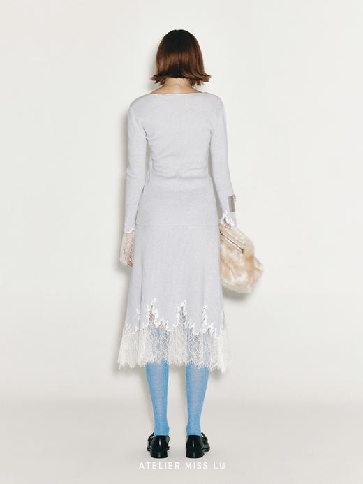 【浅海白沙】加长睫毛蕾丝拼接羊绒羊毛混纺半裙 商品图2
