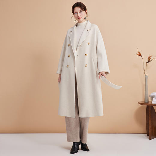 EITIE爱特爱冬季新款高质感经典翻领显瘦中长款纯色毛呢大衣外套D2414403 商品图1