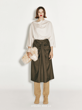 【沙砾玫瑰】抽褶立裁设计绵羊毛半裙