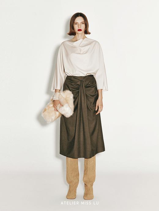 【沙砾玫瑰】抽褶立裁设计绵羊毛半裙 商品图0