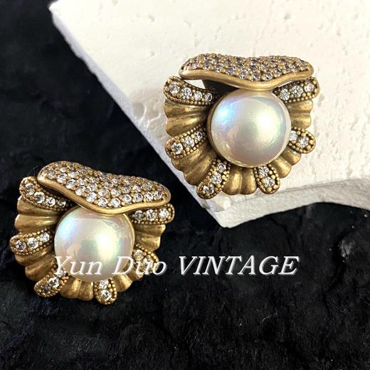 雀说 小众耳饰中古锆石银针耳钉时尚高级感马贝珍珠耳环女4ZF-245 商品图0