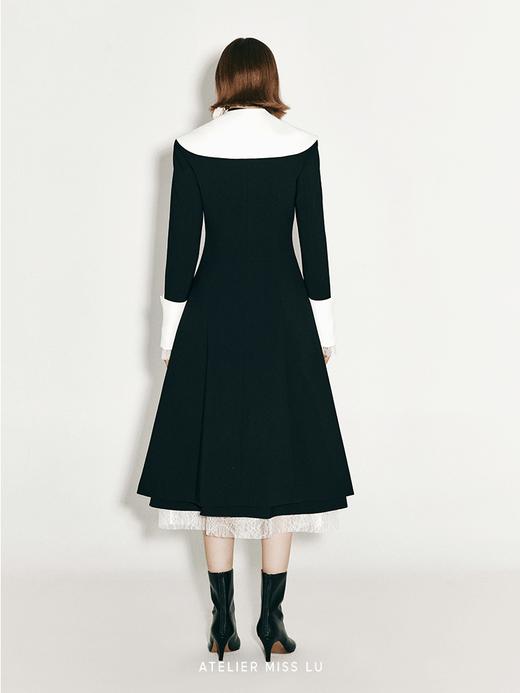 【巴黎圣母院】复古翻领撞色拼接收腰外套连衣裙 商品图2