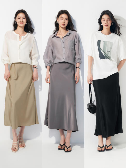 棉仓353617014-浪漫小鱼尾半身裙缎面光泽感24夏季新款垂感微A显瘦裙子女 商品图0