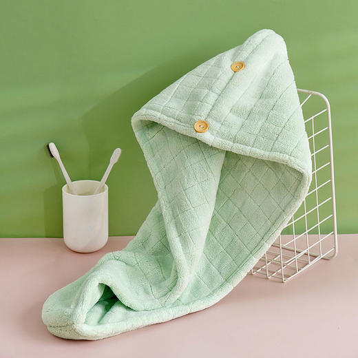 心选丨马卡龙云朵干发帽 方格设计 双层面料 瞬吸透气 橡筋口设计 商品图2