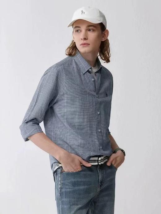 Hazys早秋新款男士舒适休闲格子长袖衬衣 商品图1