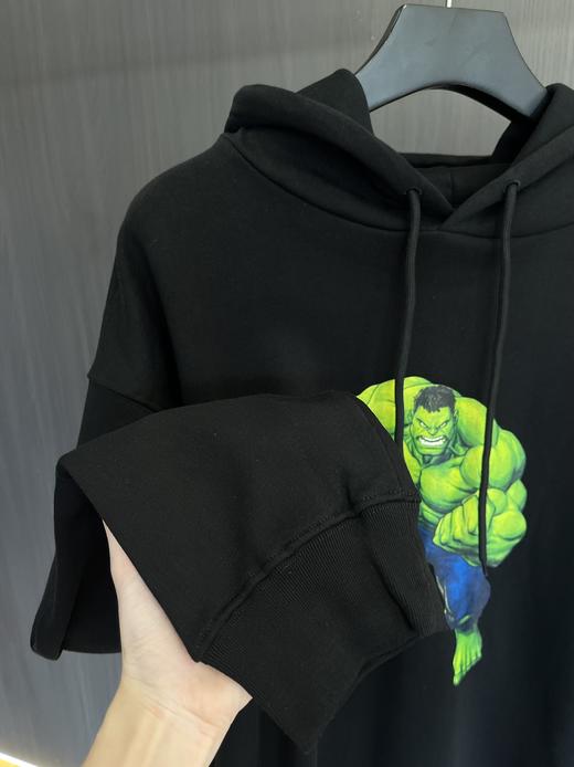 BalenciagaXHulk联名款黑色绿巨人浩克印花抓绒帽衫卫衣 商品图10