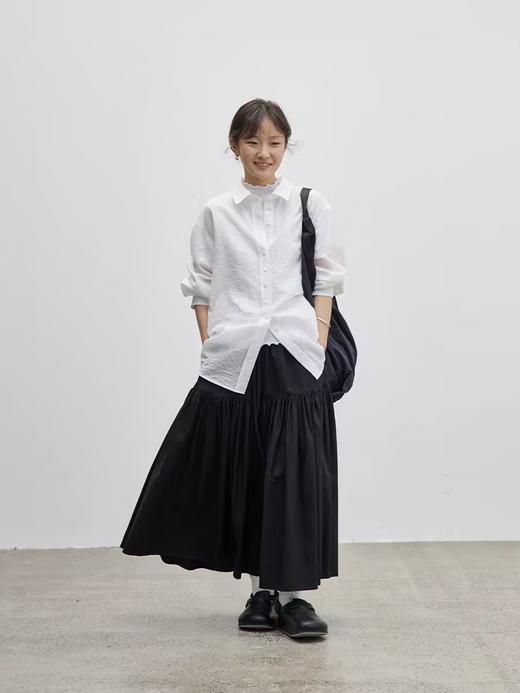 步履不停/4C11195C/薄软翻领肌理蓝色绿色长袖衬衫外套 商品图2