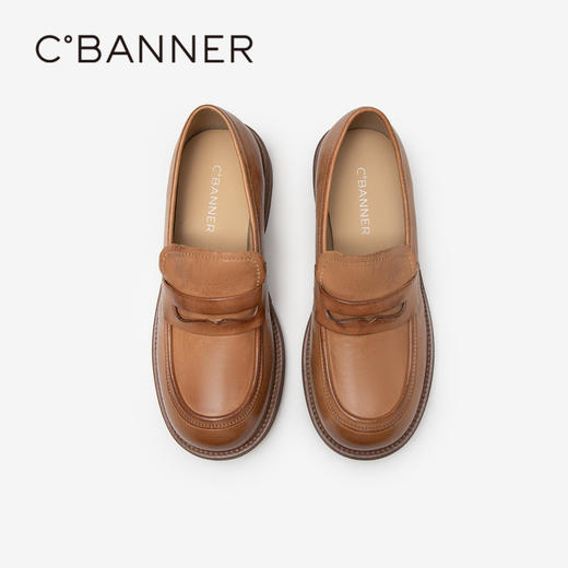 千百度美拉德乐福鞋秋冬低跟皮鞋通勤真皮圆头深口单鞋A24483015 商品图2