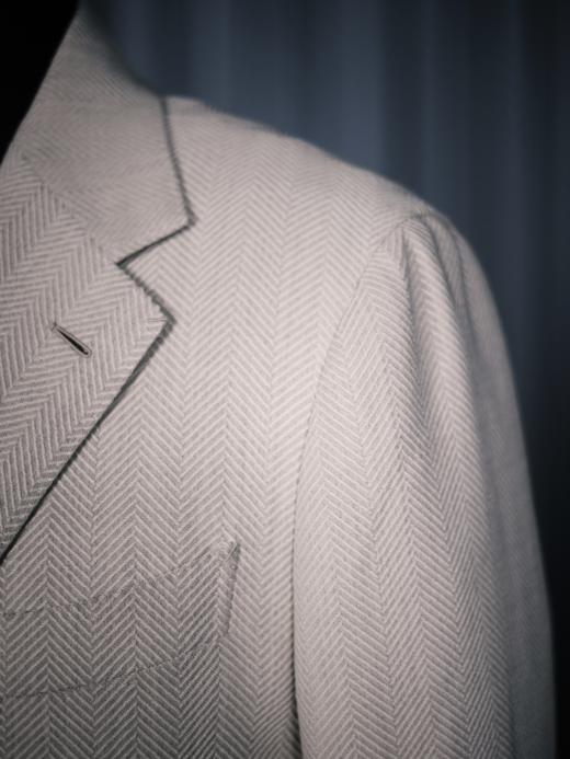 Vitale Barberis Canonico 澳洲美丽诺羊毛弹力象牙米色宽人字纹全麻衬单西 商品图2