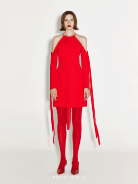 【迷醉摇曳】多飘带设计修身落肩连衣裙