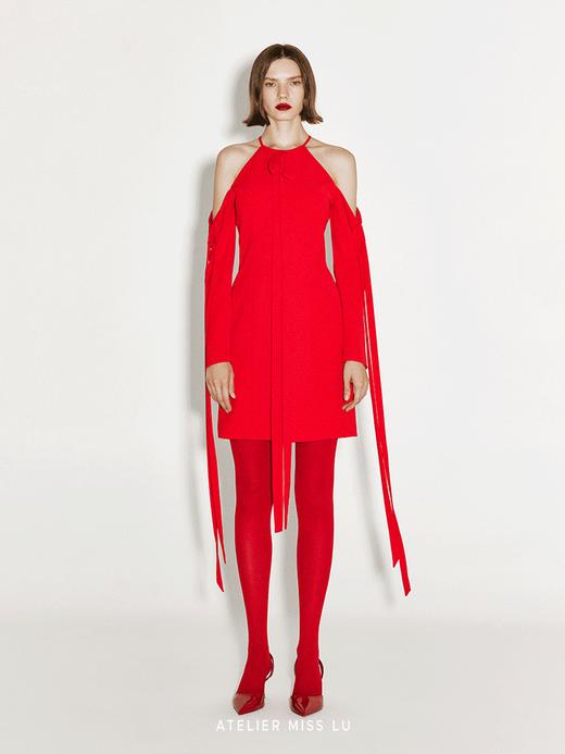 【迷醉摇曳】多飘带设计修身落肩连衣裙 商品图0