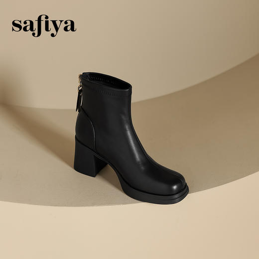 Safiya/索菲娅2024冬 英伦风高跟防水台百搭方头瘦瘦弹力时装短靴  SF44116092 商品图8
