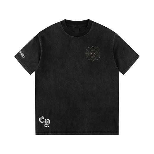 CH克家马蹄梵文螺丝钻水洗做旧复古圆领短袖 商品图1