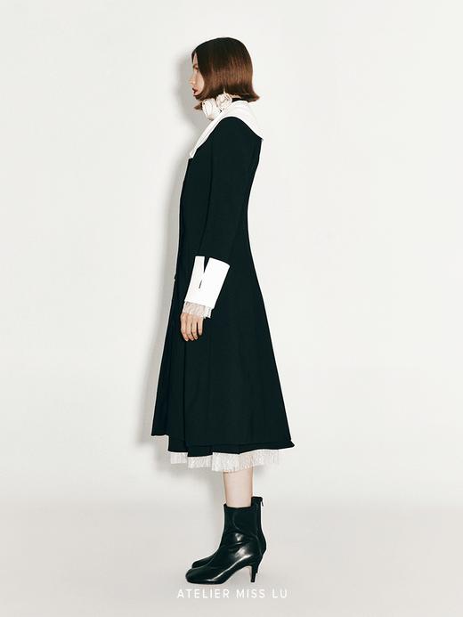 【巴黎圣母院】复古翻领撞色拼接收腰外套连衣裙 商品图1