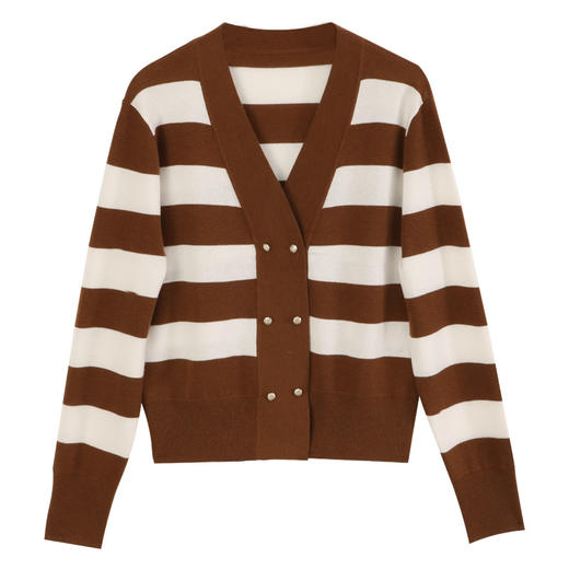 玳莎条纹双排扣针织开衫24年秋季新款经典时尚百搭长袖毛衣外搭女 EC33303 商品图4