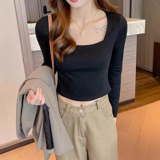 春秋冬季方领显瘦正肩打底衫女内搭t恤可外穿高级感长袖上衣 商品图2
