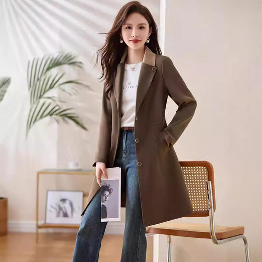 雀说 秋季新款女装韩版修身单排扣大衣中长款风衣外套女4ZF-LX528 商品图1