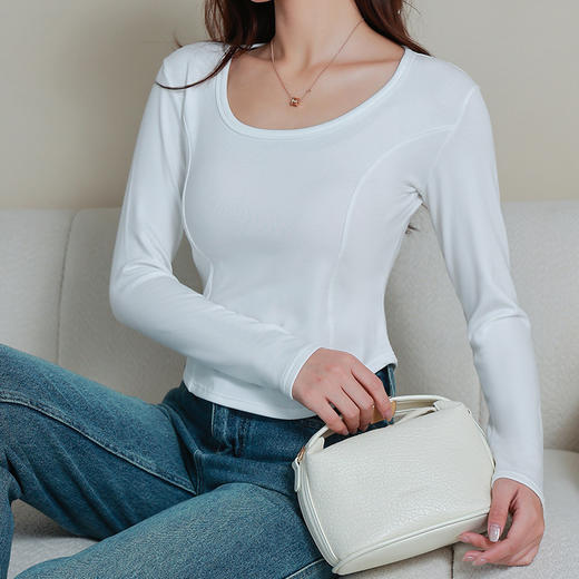 2024新款打底衫女人棉拉毛螺纹肌底衣春秋款显瘦修身百搭长袖内衣 商品图3