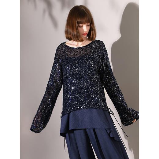 COCOBELLA璀璨星光亮片微透视针织衫秋轻奢风套头罩衫MZ7038 商品图4