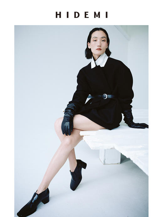 HIDEMI 【当当同款】极简大立体口袋设计感飞行员式领底呢手工式拼接宽肩大廓形绵羊毛厚款中短款毛呢西装大衣外套 商品图0