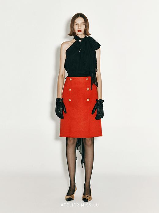 【赤霞橘光】复古镂空双排扣绵羊毛双面呢半裙 商品图0