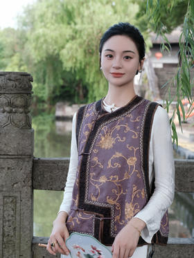 盛唐牡丹 |缠枝牡丹盘金绣真丝马甲