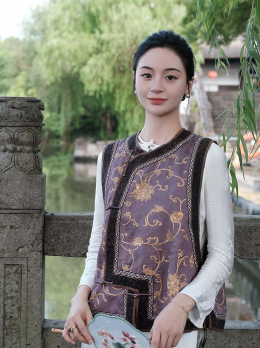 盛唐牡丹 |缠枝牡丹盘金绣真丝马甲 商品图0